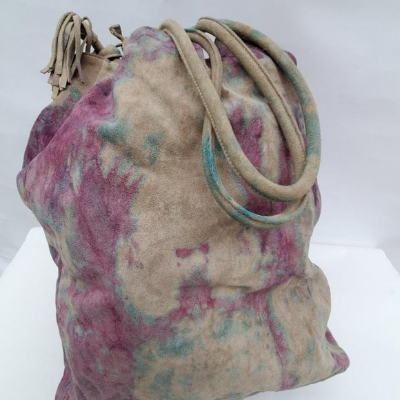 Prada XL suede Leather Bag backpack size tie dyed gray purple pink blue vintage - Picture 8 of 15